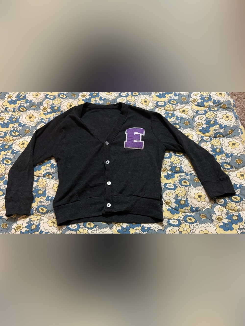 American Apparel girls size 4 year dark gray E monogramed cardigan sweater